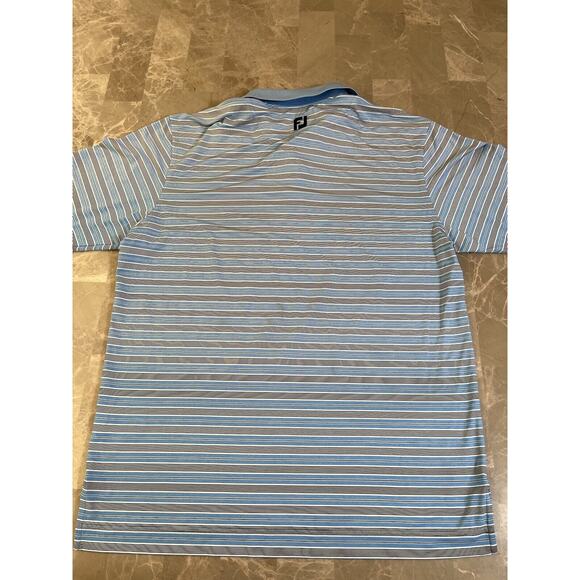 FootJoy Polo Shirt Mens L Blue Gray Striped Casual Golf Performance Wintergreen - Picture 5 of 6